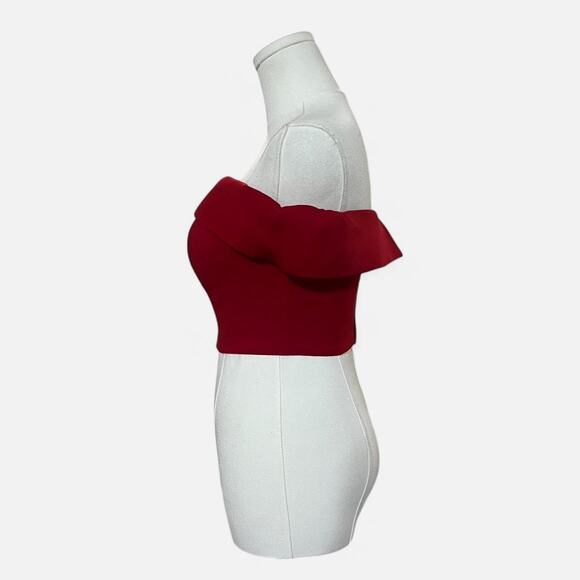 VTG Y2K La Femme Chic Red Off the Shoulder Crop Top w Padding & Boning 0/XS - Picture 3 of 8